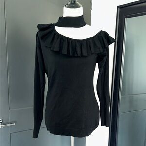 New M Cyrus Black Ruffled Off-Shoulder Sweater